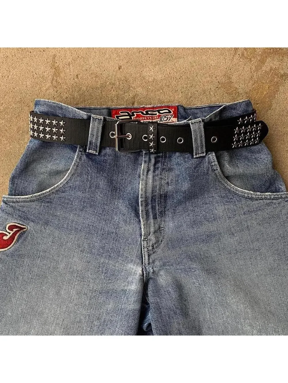Y2k 2000s style star studded grunge emo black and silver belt. High quality!